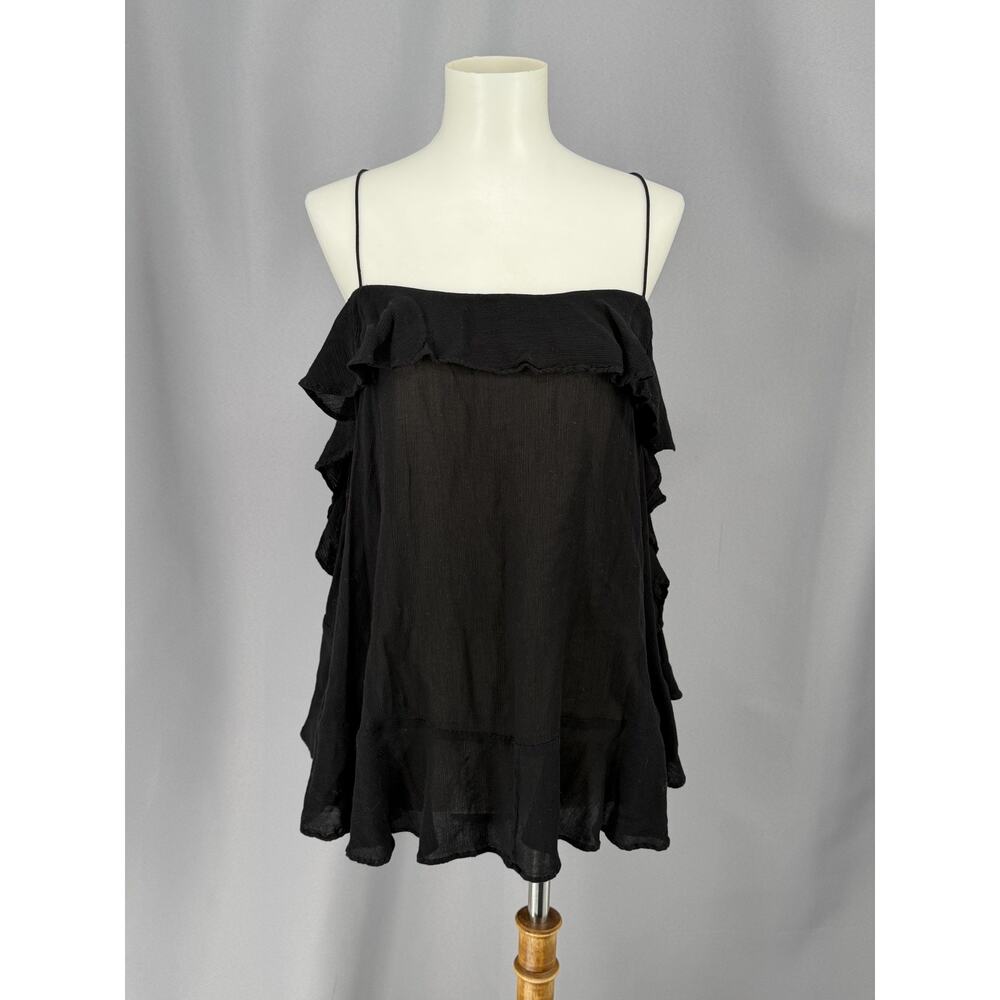 Intimately Free People Cami Tank Top Womens Small Black Ruffle Sheer Chiffon